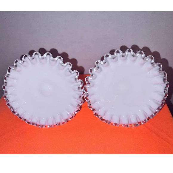 Vintage Fenton Silver Crest Milk Glass Candlestick Holders - Picture 4 of 5